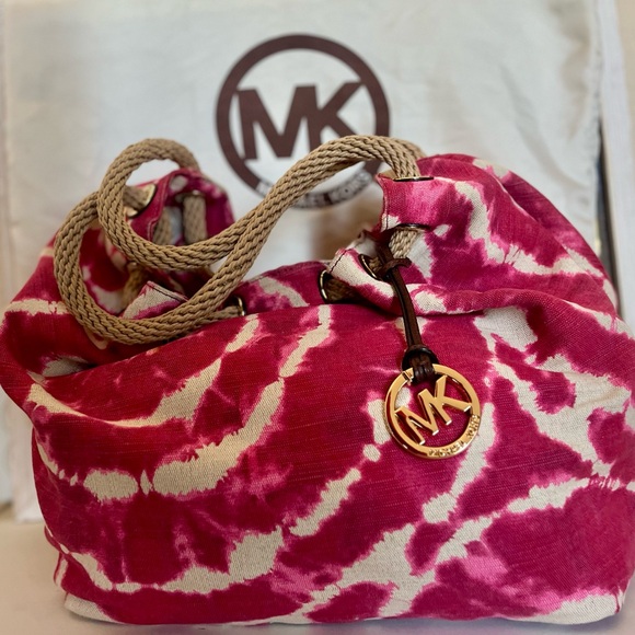 Michael Kors "Marina" Raspberry Tie Dye Canvas Tote Handbag Purse - Picture 3 of 4
